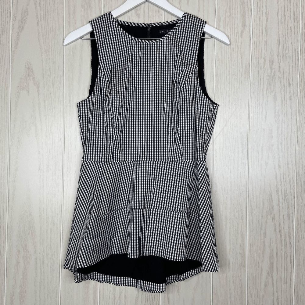 White House Black Market Deliah Gingham Plaid Peplum Top Preppy Women's Size 4